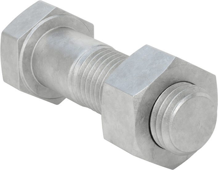 Boru Flanşları için Çelik Altıgen Vida ve Somun Seti, Sıcak Daldırma Galvanizli, M16 x 2 mm Diş Boyutu, 2 Boru Boyutu için