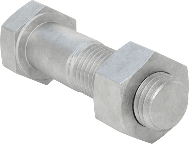 Boru Flanşları için Çelik Altıgen Vida ve Somun Seti, Sıcak Daldırma Galvanizli, M16 x 2 mm Diş Boyutu, 3 ve 4 Boru Boyutları için