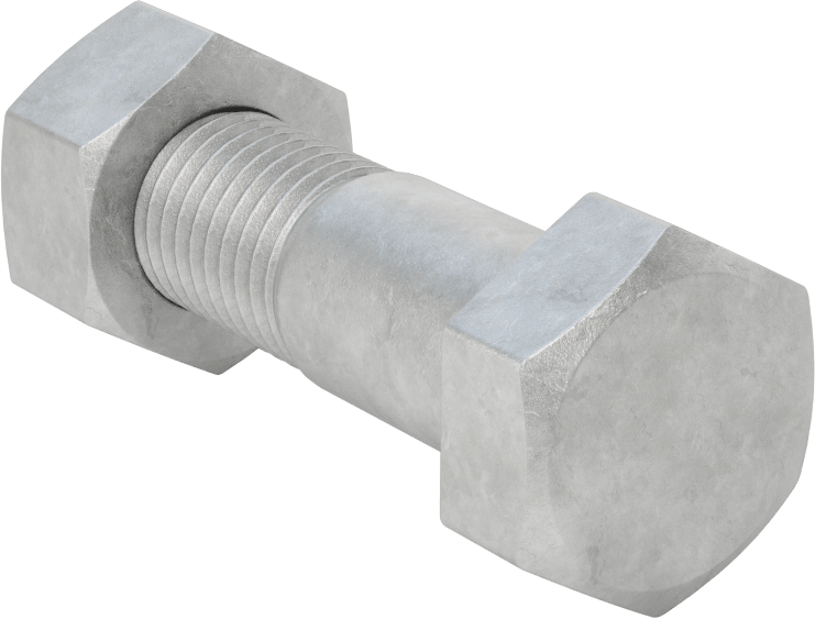 Boru Flanşları için Çelik Altıgen Vida ve Somun Seti, Sıcak Daldırma Galvanizli, M16 x 2 mm Diş Boyutu, 3 ve 4 Boru Boyutları için