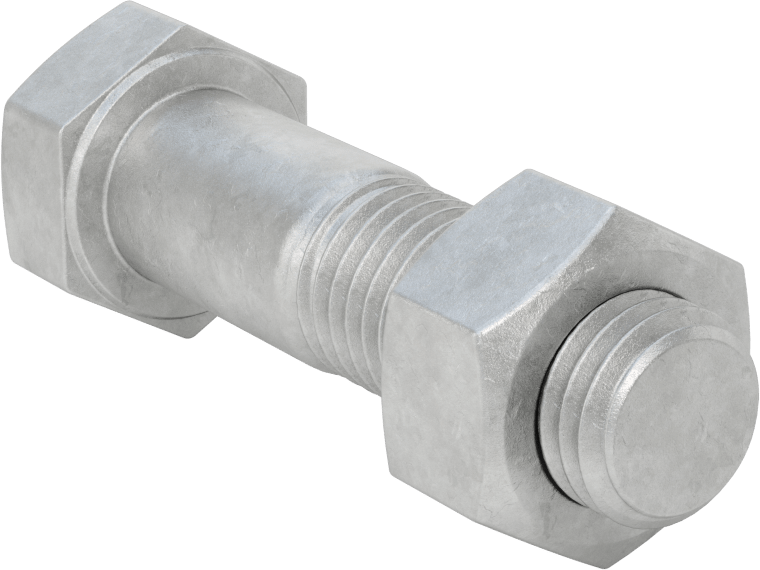 Boru Flanşları için Çelik Altıgen Vida ve Somun Seti, Sıcak Daldırma Galvanizli, 3/4"-10 Diş Boyutu, 1-1/2 Boru Boyutu için