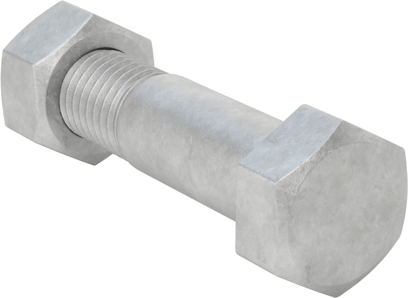 Boru Flanşları için Çelik Altıgen Vida ve Somun Seti, Sıcak Daldırma Galvanizli, 3/4"-10 Diş Boyutu, 3 Boru Boyutu için