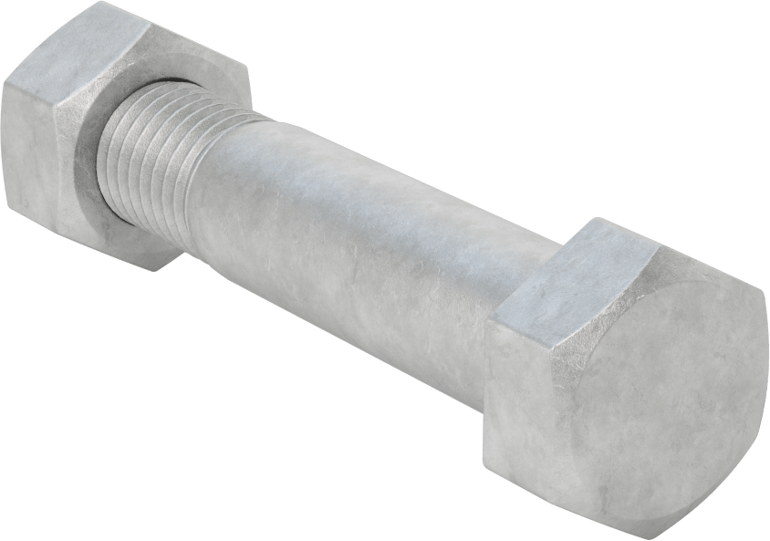 Boru Flanşları için Çelik Altıgen Vida ve Somun Seti, Sıcak Daldırma Galvanizli, 3/4"-10 Diş Boyutu, 6 Boru Boyutu için