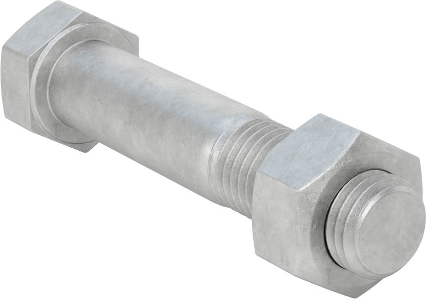 Boru Flanşları için Çelik Altıgen Vida ve Somun Seti, Sıcak Daldırma Galvanizli, 7/8"-9 Diş Boyutu, 8 Boru Boyutu için