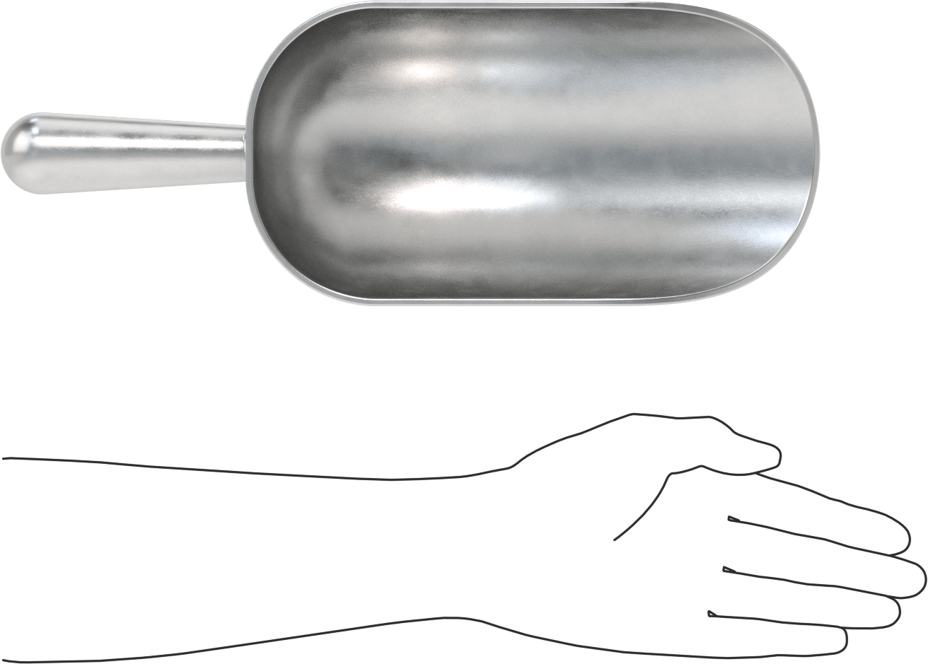 Sıhhi Metal Kepçe, Yuvarlak Taban, 58 FL. oz Kapasite, 5,25" Genişlik x, 10-1/8" Uzunluklu Hazne
