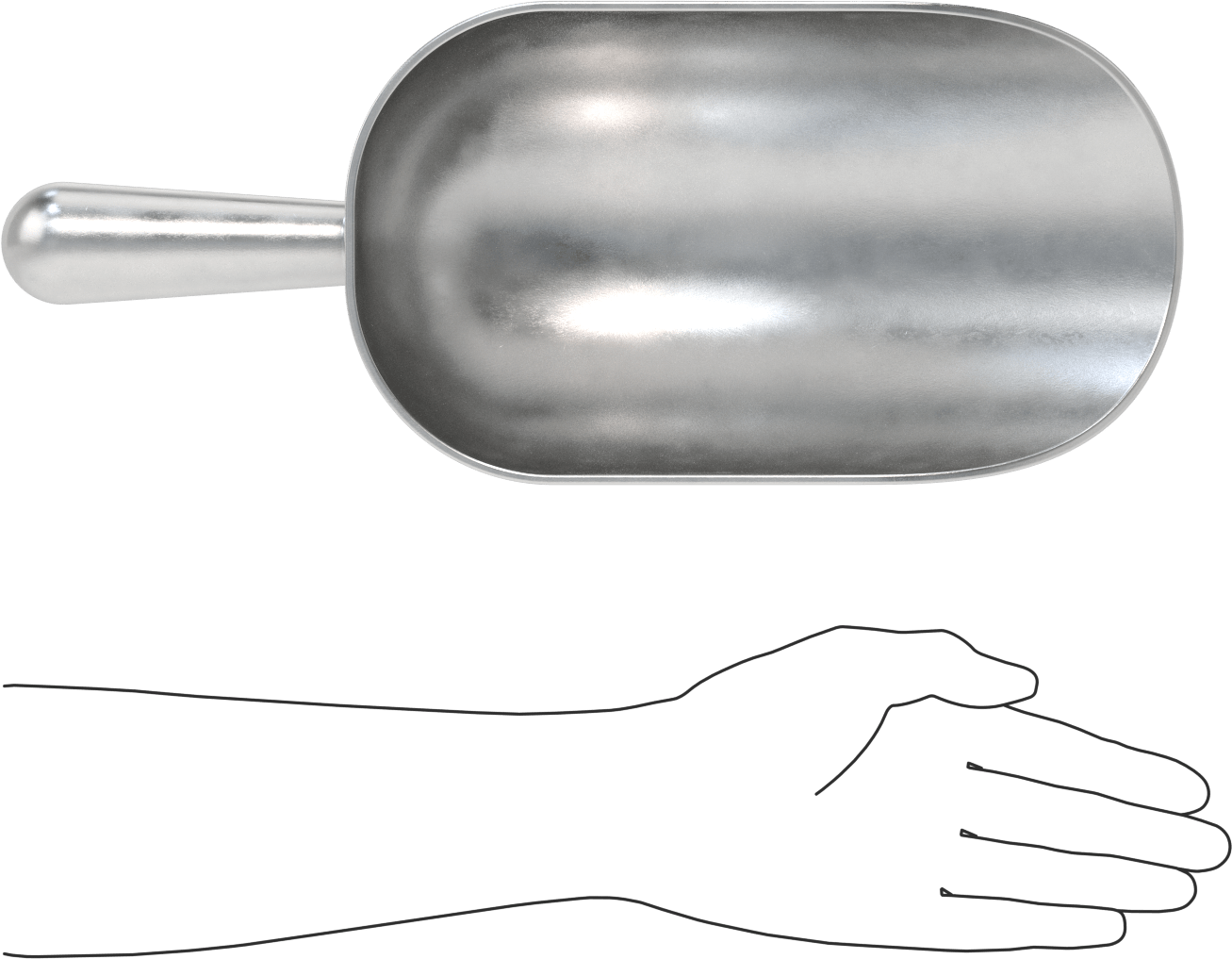 Sıhhi Metal Kepçe, Yuvarlak Taban, 85 FL. oz Kapasite, 6,25" Genişlik x, 11-1/8" Uzunluklu Hazne