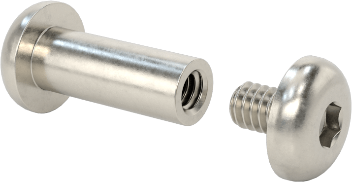 18-8 Paslanmaz Çelik Altıgen Tahrikli Bağlama Silindiri ve Vida, 1/4"-20 Diş Boyutu, 1“ ila 1-1/4” Kalınlık için