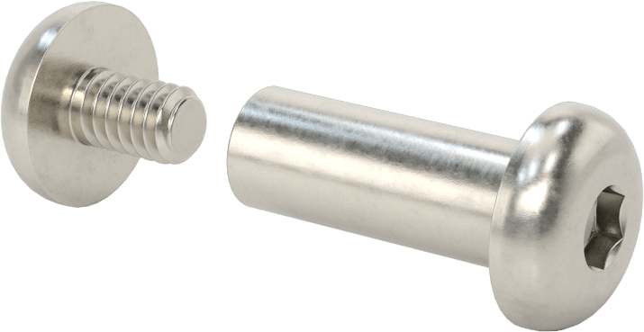 18-8 Paslanmaz Çelik Altıgen Tahrikli Bağlama Silindiri ve Vida, 1/4"-20 Diş Boyutu, 1“ ila 1-1/4” Kalınlık için