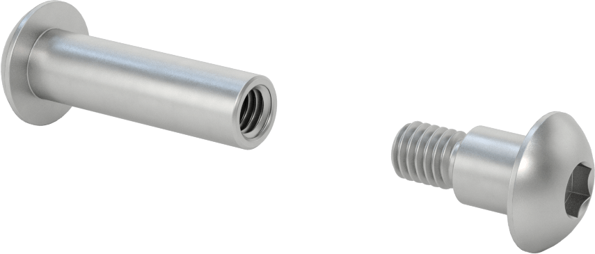 18-8 Paslanmaz Çelik Altıgen Tahrikli Bağlama Silindiri ve Vida, 3/8"-16 Diş Boyutu, 2-3/8“ ila 2-5/8” Kalınlık için