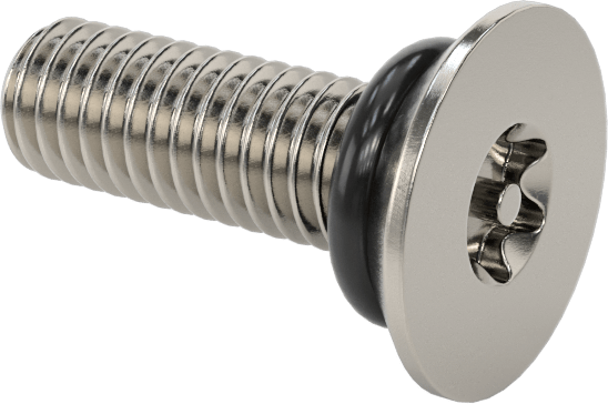 Sızdırmaz, Kurcalamaya Dayanıklı Torx Düz Başlı Vidalar, Buna-N O-Ringli 18-8 Paslanmaz Çelik, M3 x 0,5 mm Diş Boyutu, 10 mm Uzunluk