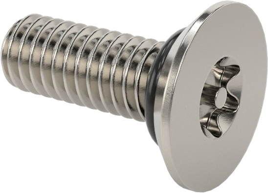 Sızdırmaz, Kurcalamaya Dayanıklı Torx Düz Başlı Vidalar, Buna-N O-Ringli 18-8 Paslanmaz Çelik, M4 x 0,7 mm Diş Boyutu, 12 mm Uzunluk