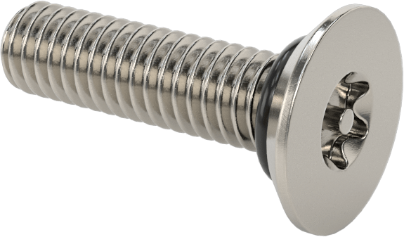 Sızdırmaz, Kurcalamaya Dayanıklı Torx Düz Başlı Vidalar, Buna-N O-Ringli 18-8 Paslanmaz Çelik, M4 x 0,7 mm Diş Boyutu, 16 mm Uzunluk