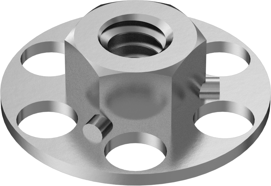 Yapıştırıcıya Hazır Somun, Çinko Kaplı Çelik, 1/4"-20 Diş Boyutu, 29/32" Çaplı Taban