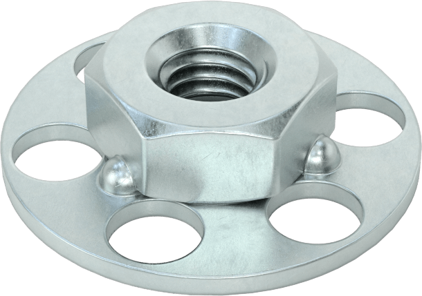 Yapıştırıcıya Hazır Somun, Çinko Kaplı Çelik, M6 x 1 mm Diş, 23 mm Çapında Taban