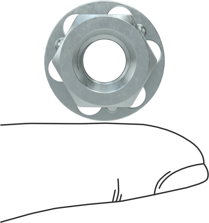 Yapıştırıcıya Hazır Somun, Çinko Kaplı Çelik, M10 x 1,5 mm Diş, 23 mm Çapında Taban