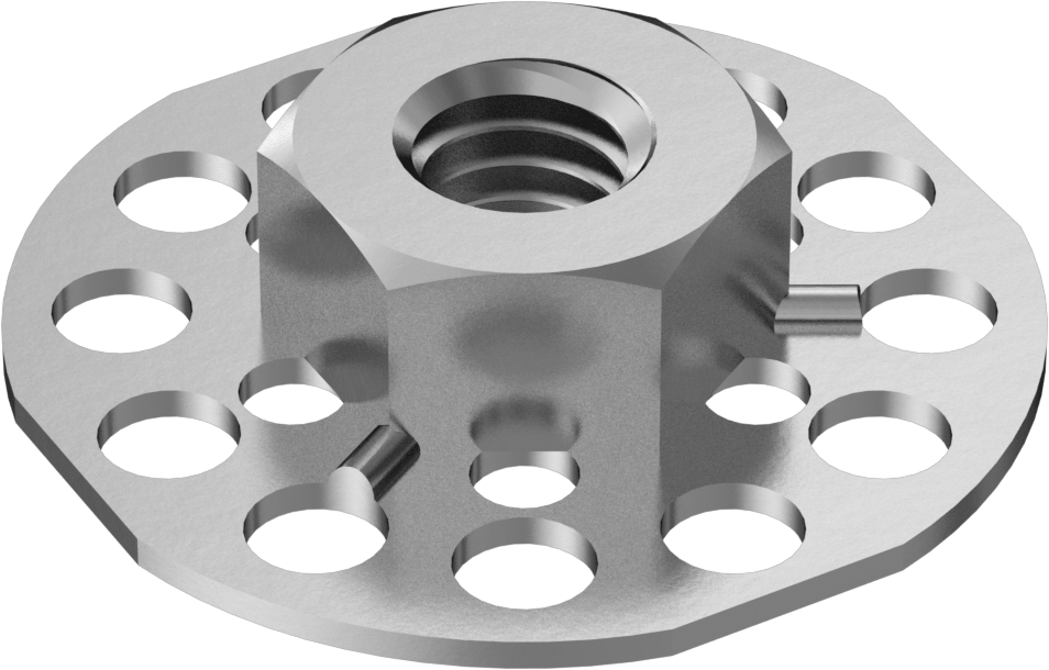 Yapıştırıcıya Hazır Somun, Çinko Kaplı Çelik, 3/8"-16 Diş, 1-1/2" Çaplı Taban