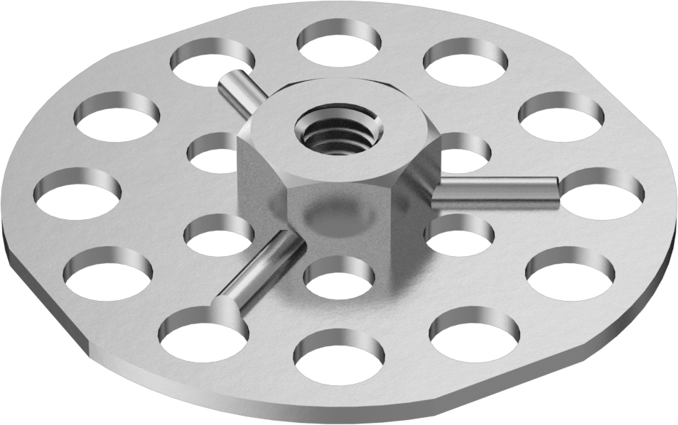 Yapıştırıcıya Hazır Somun, Çinko Kaplı Çelik, M5 x 0,8 mm Diş, 38 mm Çaplı Taban