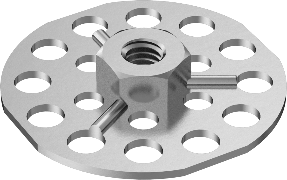 Yapıştırıcıya Hazır Somun, Çinko Kaplı Çelik, M6 x 1 mm Diş, 38 mm Çaplı Taban