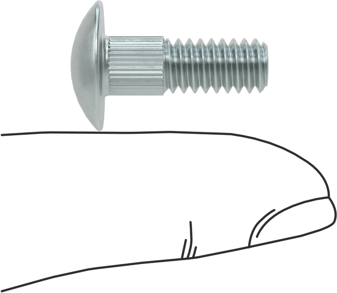 Çelik Tırtıllı Boyunlu Taşıma Cıvataları, Düşük Mukavemetli, Sınıf 2, 1/4"-20 Diş Boyutu, 3/4" Uzunluk