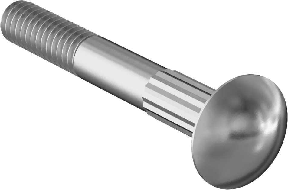 Çelik Tırtıllı Boyunlu Taşıma Cıvataları, Düşük Mukavemetli, Sınıf 2, 1/4"-20 Diş Boyutu, 2" Uzunluk