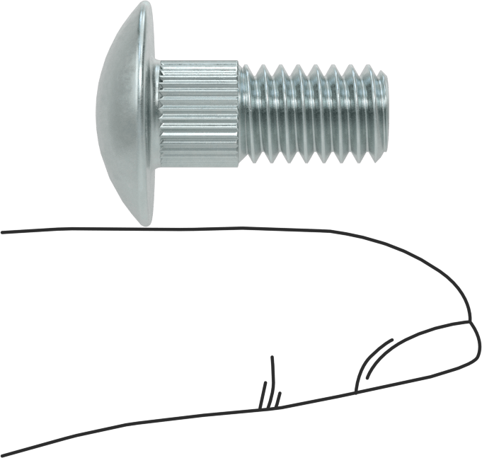 Çelik Tırtıllı Boyunlu Taşıma Cıvataları, Düşük Mukavemetli, Sınıf 2, 5/16"-18 Diş Boyutu, 3/4" Uzunluk