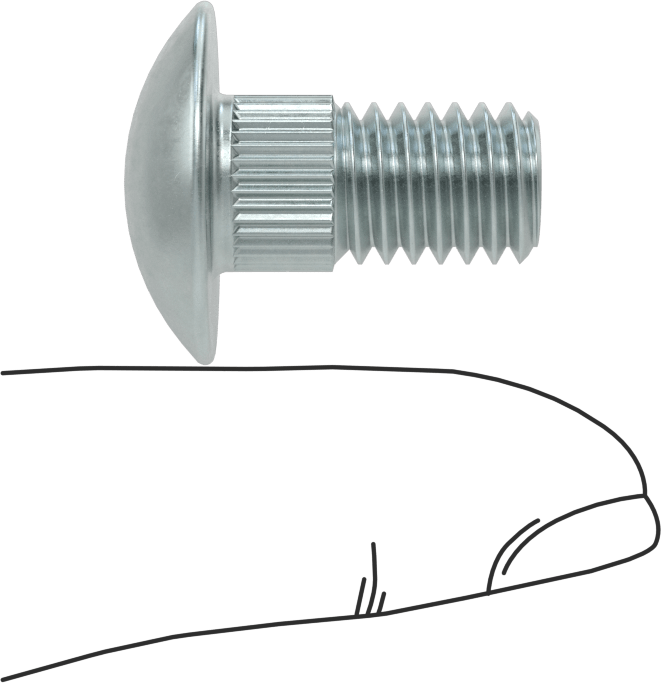 Çelik Tırtıllı Boyunlu Taşıma Cıvataları, Düşük Mukavemetli, Sınıf 2, 3/8"-16 Diş Boyutu, 3/4" Uzunluk
