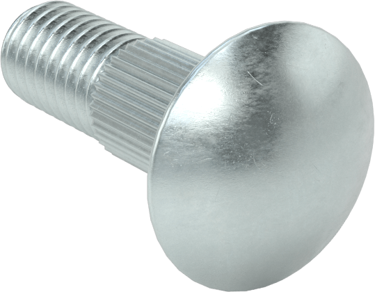 Çelik Tırtıllı Boyunlu Taşıma Cıvataları, Düşük Mukavemetli, Sınıf 2, 3/8"-16 Diş Boyutu, 1-1/4" Uzunluk