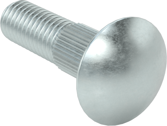 Çelik Tırtıllı Boyunlu Taşıma Cıvataları, Düşük Mukavemetli, Sınıf 2, 3/8"-16 Diş Boyutu, 1-1/2" Uzunluk