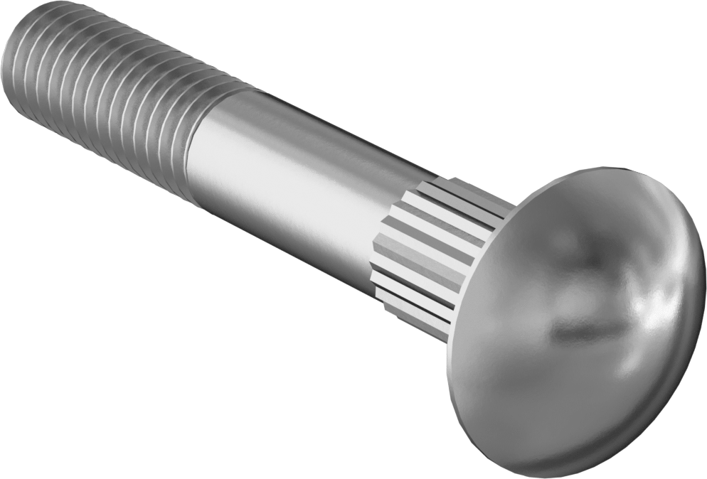 Çelik Tırtıllı Boyunlu Taşıma Cıvataları, Düşük Mukavemetli, Sınıf 2, 3/8"-16 Diş Boyutu, 2-1/2" Uzunluk