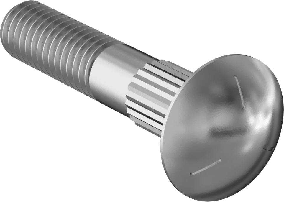 Çelik Tırtıllı Boyunlu Taşıma Cıvataları, Orta Mukavemetli, Sınıf 5, 3/8"-16 Diş Boyutu, 2" Uzunluk