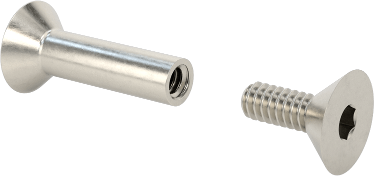 Düz Başlı Bağlama Silindiri ve Vida, 10-24 Diş Boyutu, 1-1/4“-1-1/2” Malzeme Kalınlığı için