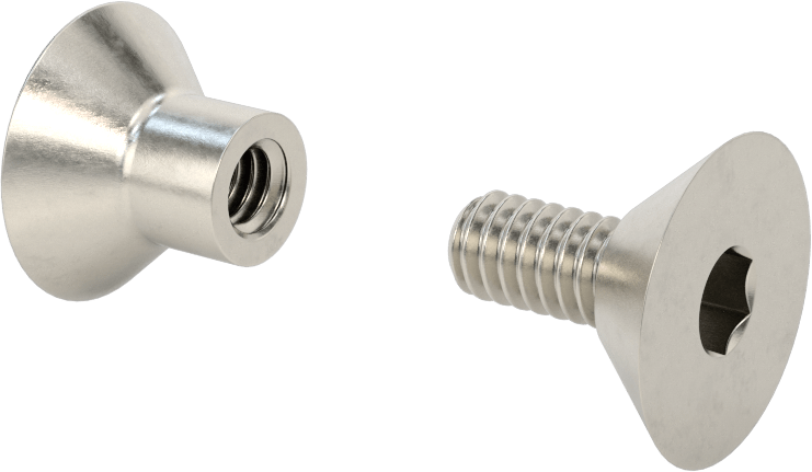 Düz Başlı Bağlama Silindiri ve Vida, 1/4"-20 Diş Boyutu, 1“-1-1/8” Malzeme Kalınlığı için