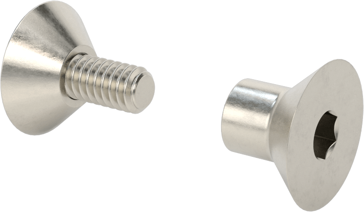 Düz Başlı Bağlama Silindiri ve Vida, 1/4"-20 Diş Boyutu, 1“-1-1/8” Malzeme Kalınlığı için