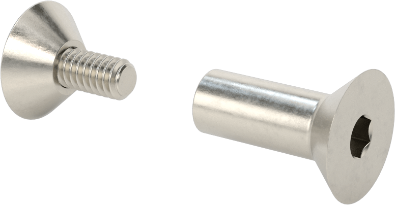 Düz Başlı Bağlama Silindiri ve Vida, 1/4"-20 Diş Boyutu, 1-3/8“-1-1/2” Malzeme Kalınlığı için