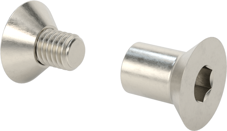Düz Başlı Bağlama Silindiri ve Vida, 3/8"-16 Diş Boyutu, 1-1/8“-1-1/4” Malzeme Kalınlığı için