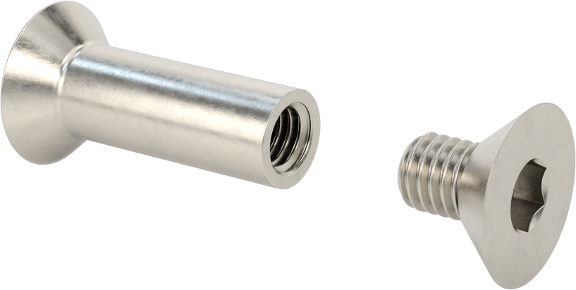 Düz Başlı Bağlama Silindiri ve Vida, 3/8"-16 Diş Boyutu, 1-7/8“-2” Malzeme Kalınlığı için