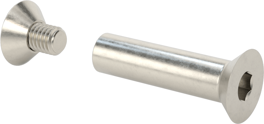 Düz Başlı Bağlama Silindiri ve Vida, 3/8"-16 Diş Boyutu, 2-3/8“-2-1/2” Malzeme Kalınlığı için