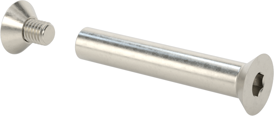 Düz Başlı Bağlama Silindiri ve Vida, 3/8"-16 Diş Boyutu, 3-3/8“-3-1/2” Malzeme Kalınlığı için