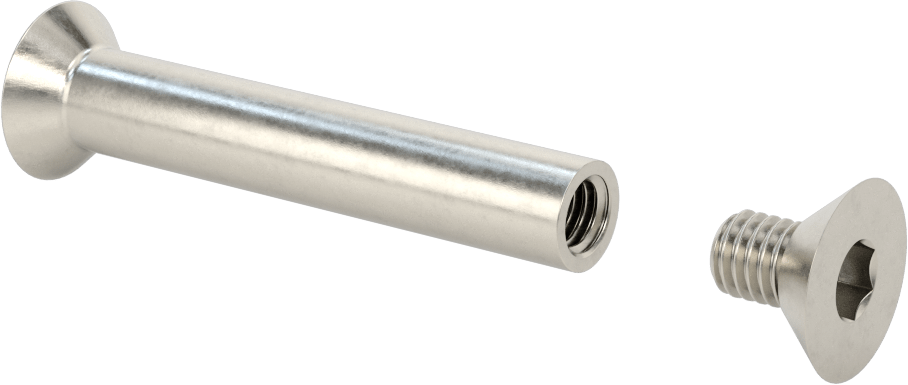Düz Başlı Bağlama Silindiri ve Vida, 3/8"-16 Diş Boyutu, 3-3/8“-3-1/2” Malzeme Kalınlığı için