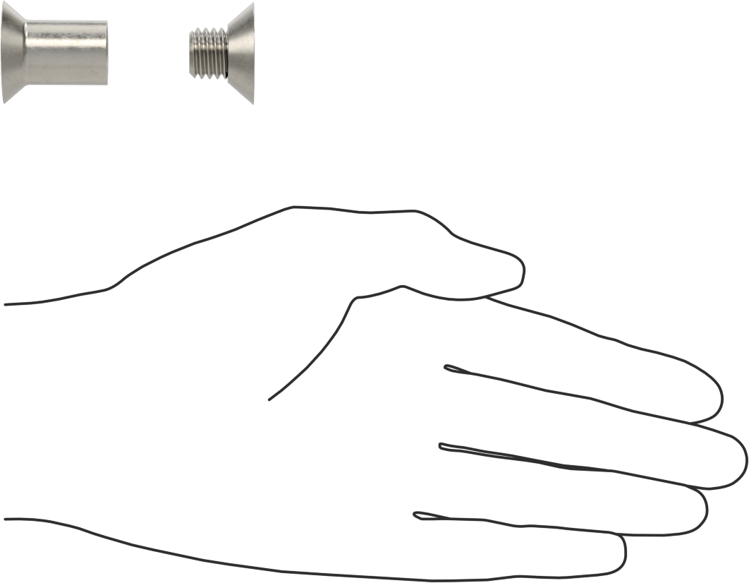 Düz Başlı Bağlama Silindiri ve Vida, 1/2"-13 Diş, 1-3/8“- 1-5/8” Kalınlık için, 5/8" Namlu Çapı