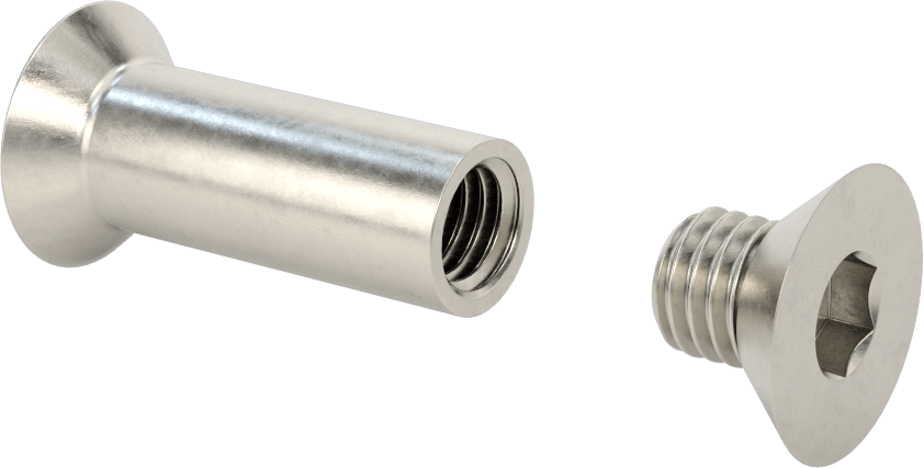 Düz Başlı Bağlama Silindiri ve Vida, 1/2"-13 Diş, 2“ ila 2-1/4” Kalınlık için, 5/8" Namlu Çapı