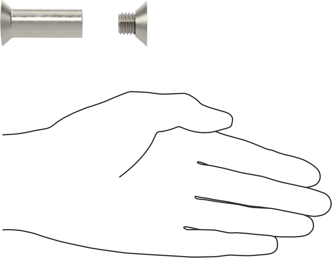 Düz Başlı Bağlama Silindiri ve Vida, 1/2"-13 Diş, 2“ ila 2-1/4” Kalınlık için, 5/8" Namlu Çapı