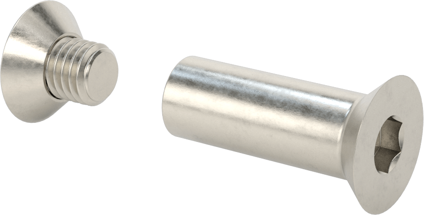 Düz Başlı Bağlama Silindiri ve Vida, 1/2"-13 Diş, 2“ ila 2-1/4” Kalınlık için, 5/8" Namlu Çapı
