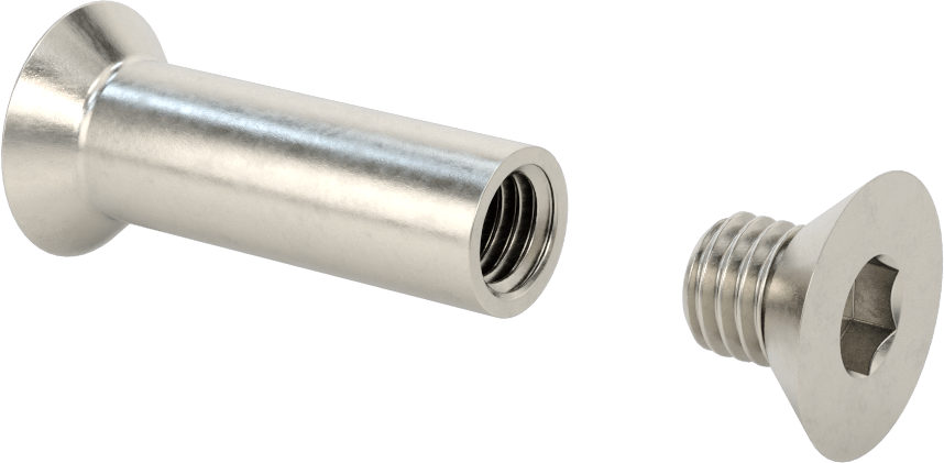 Düz Başlı Bağlama Silindiri ve Vida, 1/2"-13 Diş, 2-1/4“- 2-1/2” Kalınlık için, 5/8" Namlu Çapı