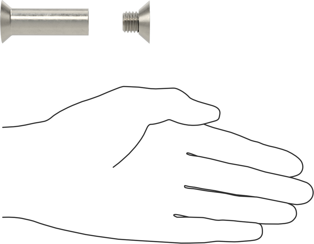 Düz Başlı Bağlama Silindiri ve Vida, 1/2"-13 Diş, 2-1/4“- 2-1/2” Kalınlık için, 5/8" Namlu Çapı