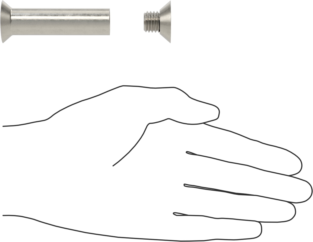 Düz Başlı Bağlama Silindiri ve Vida, 1/2"-13 Diş, 2-3/4“ ila 3” Kalınlık için, 5/8" Namlu Çapı