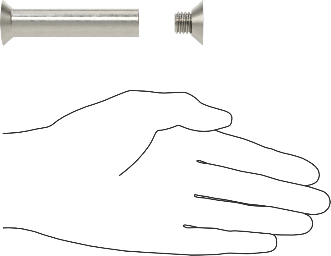 Düz Başlı Bağlama Silindiri ve Vida, 1/2"-13 Diş, 3-1/4“- 3-1/2” Kalınlık için, 5/8" Namlu Çapı