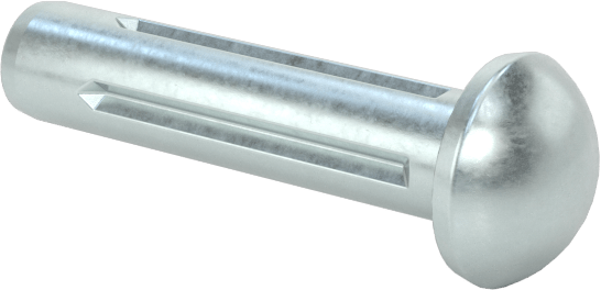 Yuvarlak Başlı Tam Oluklu Pim, Çinko Kaplamalı 1004-1045 Karbon Çelik, 3/8" Uzunluk, 0,086 inç Uç Çapı