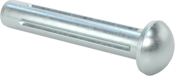 Yuvarlak Başlı Tam Oluklu Pim, Çinko Kaplamalı 1004-1045 Karbon Çelik, 1/2" Uzunluk, 0,086 inç Uç Çapı