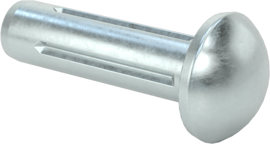 Yuvarlak Başlı Tam Oluklu Pim, Çinko Kaplamalı 1004-1045 Karbon Çelik, 3/8" Uzunluk, 0,104" Uç Çapı