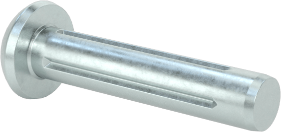 Yuvarlak Başlı Tam Oluklu Pim, Çinko Kaplamalı 1004-1045 Karbon Çelik, 1/2" Uzunluk, 0,104" Uç Çapı